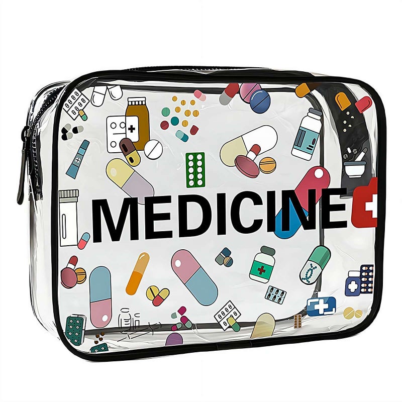 Clear PVC Toiletry Bag - Waterproof Travel Cosmetic Pouch with Zipper, Wide Side Design and Cartoon Patterns (Transparent a) - Image 1